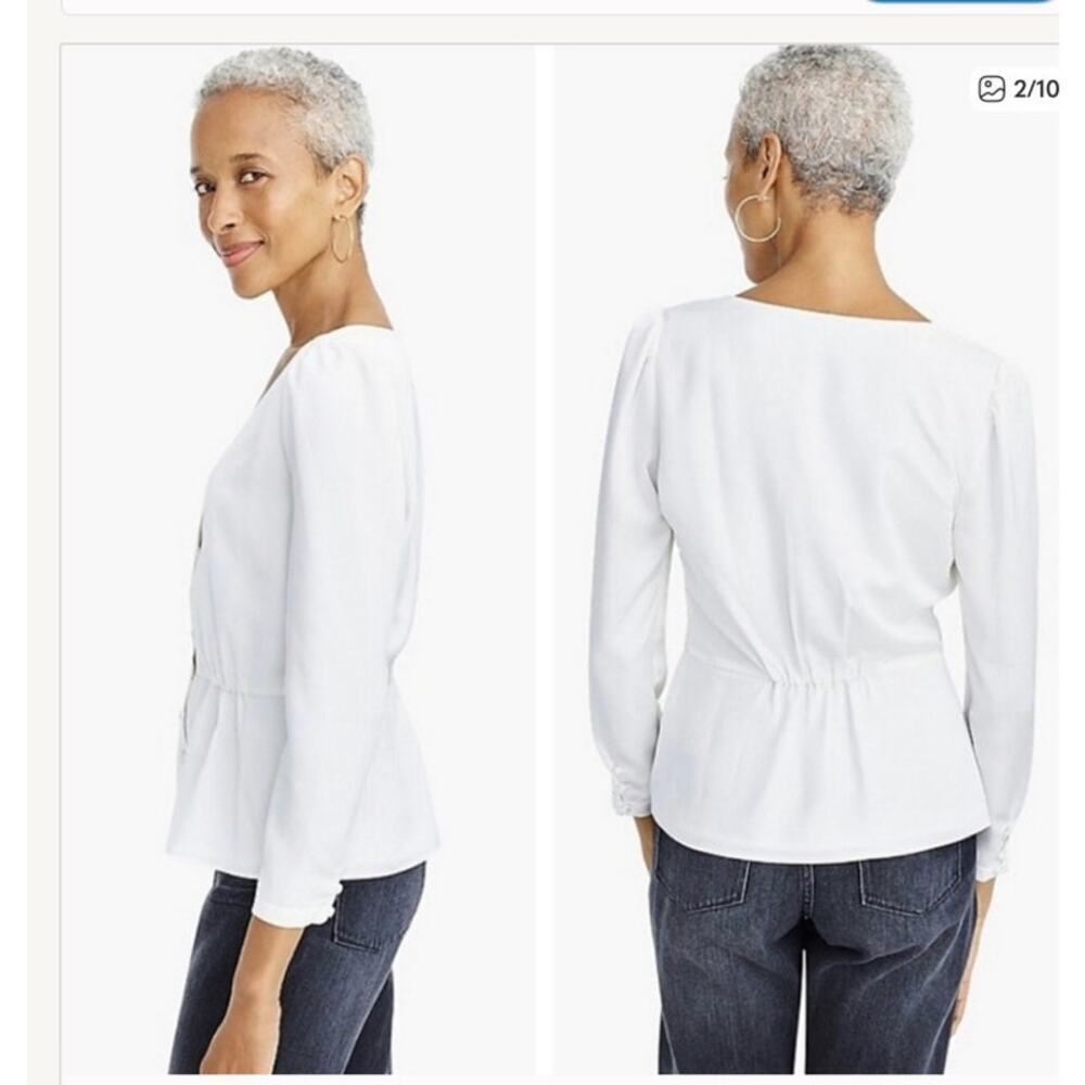 J.CREW Womens Long Sleeve Peplum Blouse Size 6 Satin White Preppy Old Money Fall